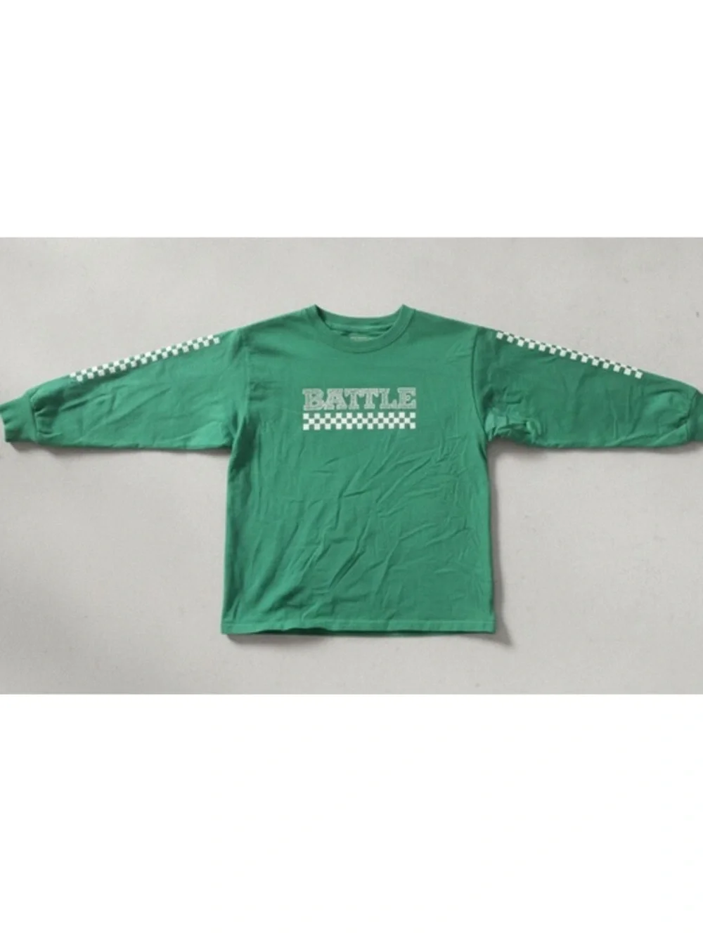 Battle Green Long Sleeve Shirt with Checkerboard Print